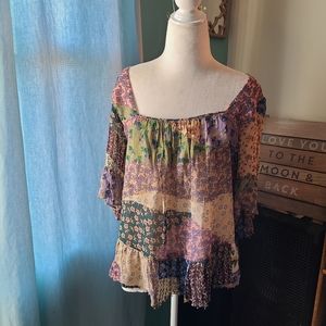 Anthropologie Size medium Floreat Bell sleeve boho patchwork beaded Petite